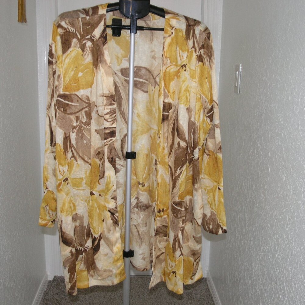 D & Co. women's Open Front Cardigan multi color Gold Yellow and Tan Size 2X